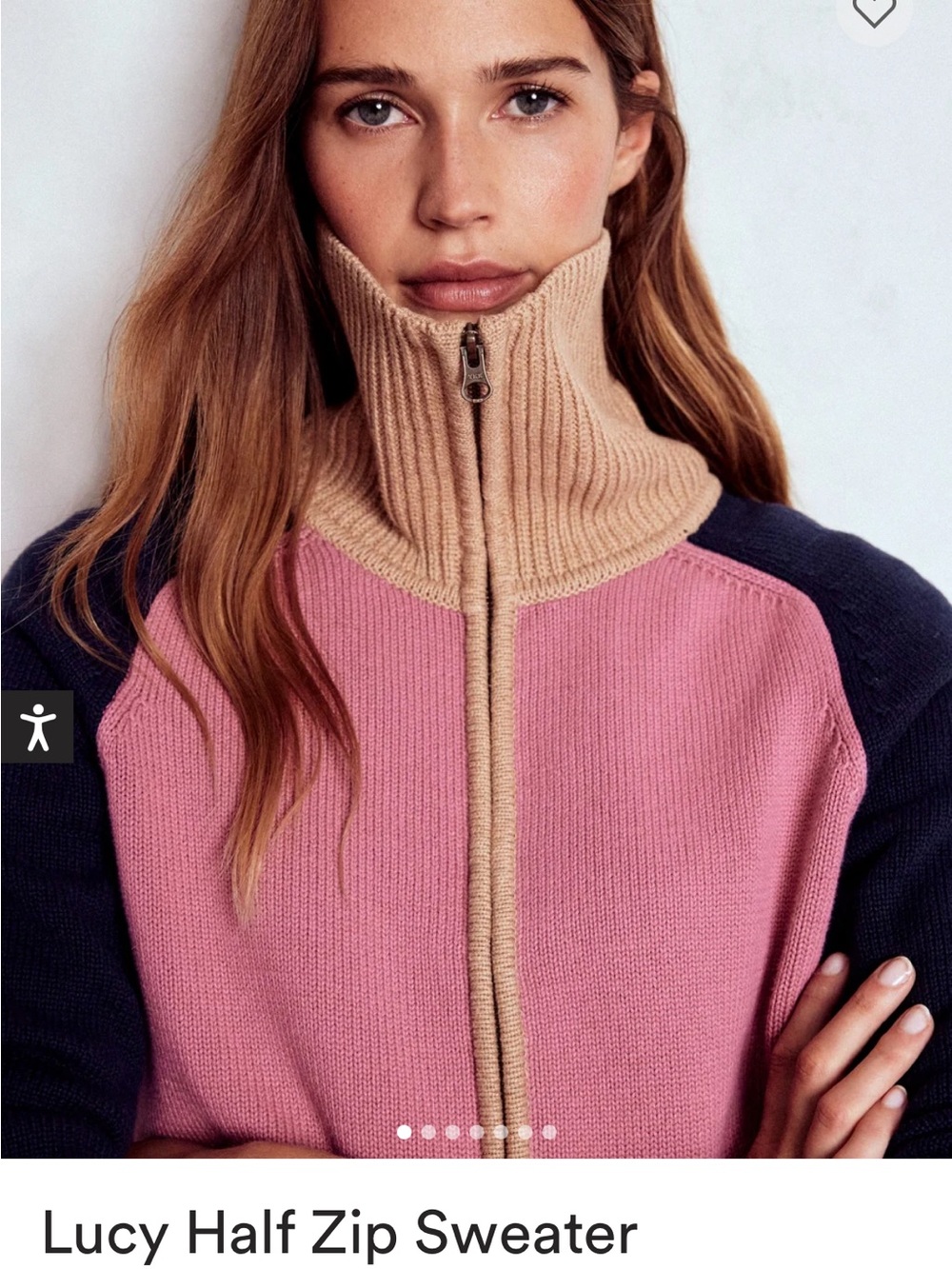 Boden sweater NWT M half zip sweater. Pink/navy/tan, cotton, Current! - Picture 8 of 12